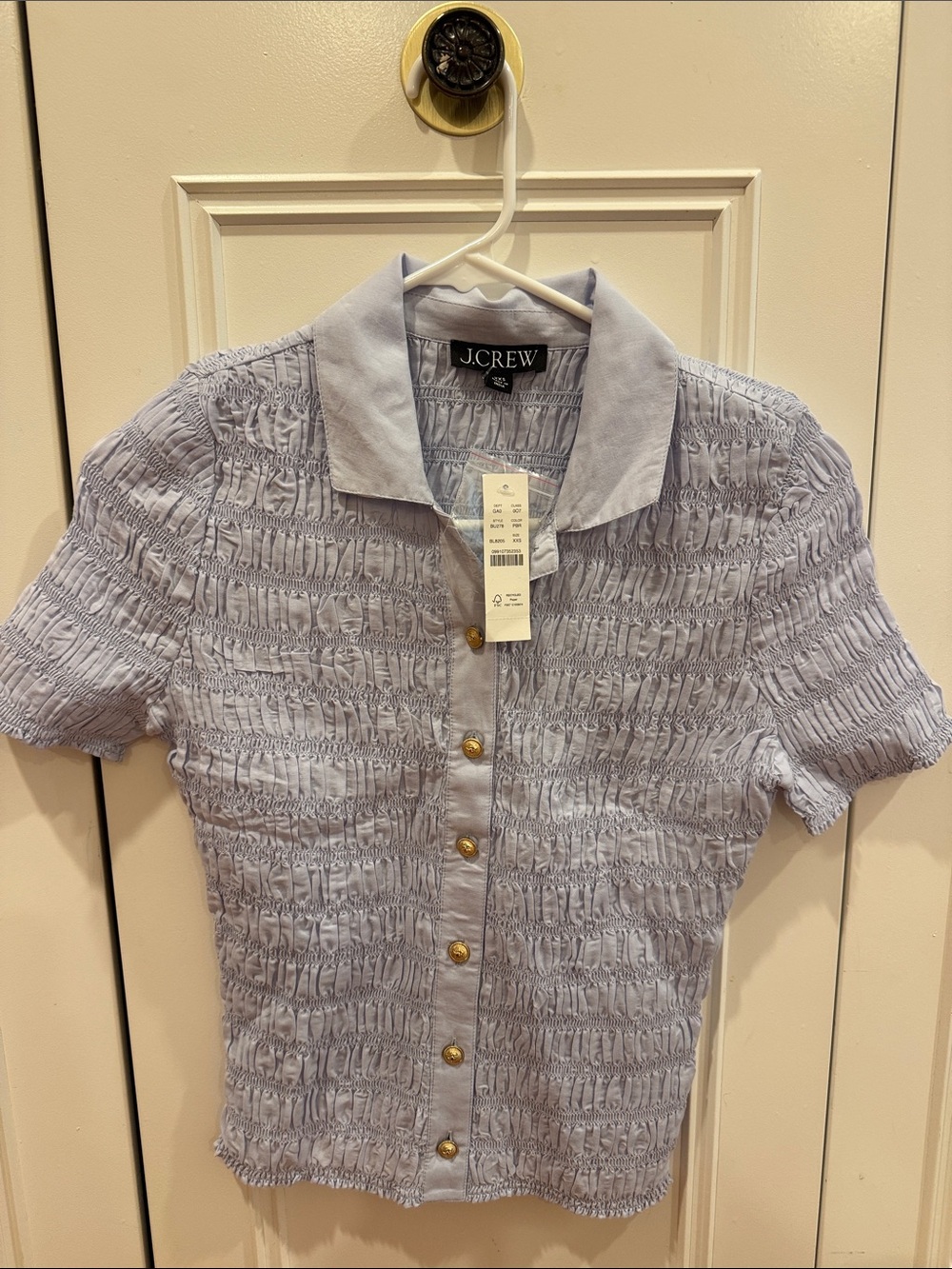 J. Crew Light Lavender Smocked Short Sleeve Button Shirt
